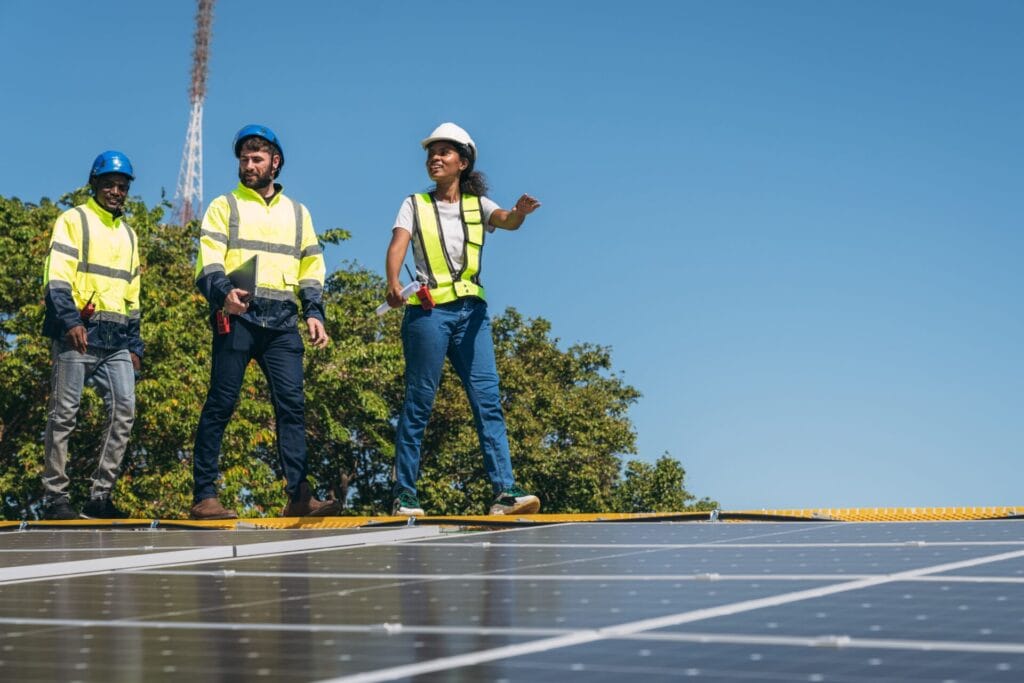 the-engineer-installs-the-solar-panel-promoting